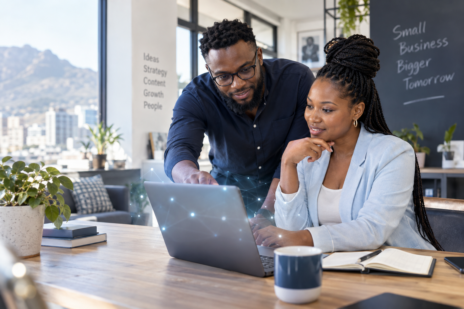 South African business owner and digital strategist using AI-supported marketing tools together